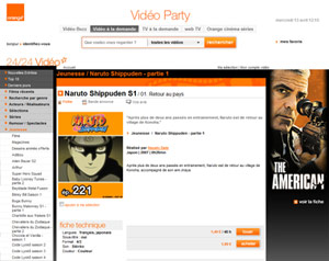 Naruto Shippuden sur la plateforme VOD d'Orange