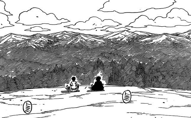 Hashirama et Madara assis sur ce qui deviendra Konoha